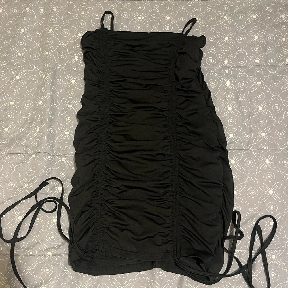 Chic Black Ruched Mini Dress